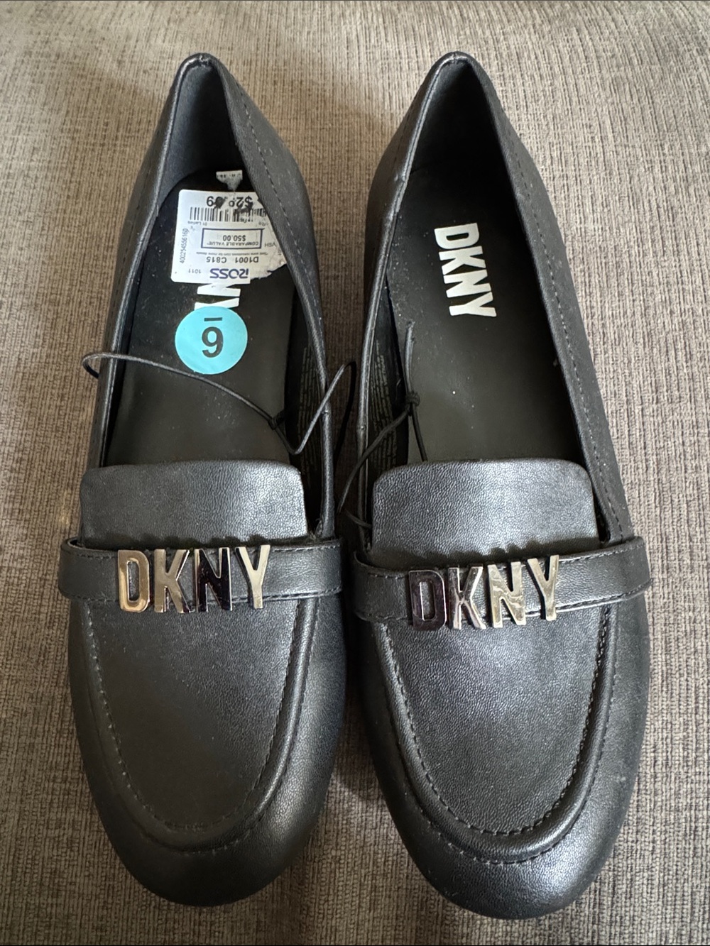 DKNY Black Leather Logo Penny Loafers